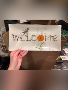 Fringe Studio White Welcome Floral Trinket Tray with Orange Flower